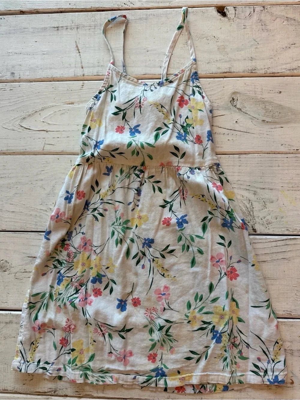 Old Navy Floral Sundress in White with Pink, Yellow & Blue Flowers